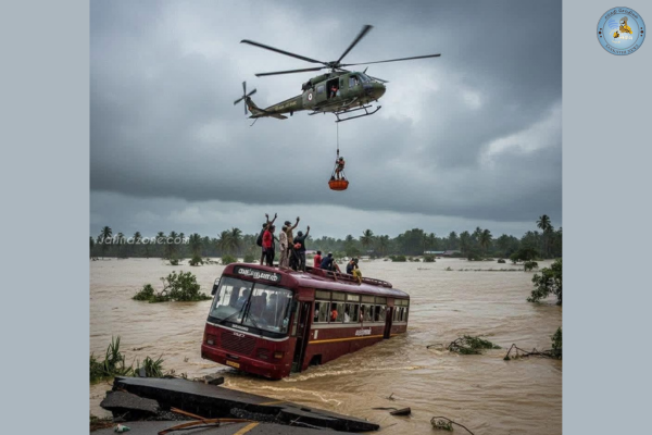 யாழ்ப்பாணப் பேருந்து வெள்ளத்தில் சிக்கியது – மீட்பு பணிக்காக விரைந்த பெல் 212 உலங்குவானூர்தி!